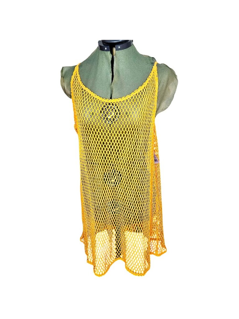 Junior's y2k neon light orange open knit beachy back tie up swimsuit cover 1X